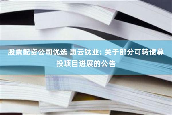 股票配资公司优选 惠云钛业: 关于部分可转债募投项目进展的公告