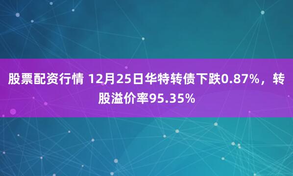 股票配资行情 12月25日华特转债下跌0.87%，转股溢价率95.35%